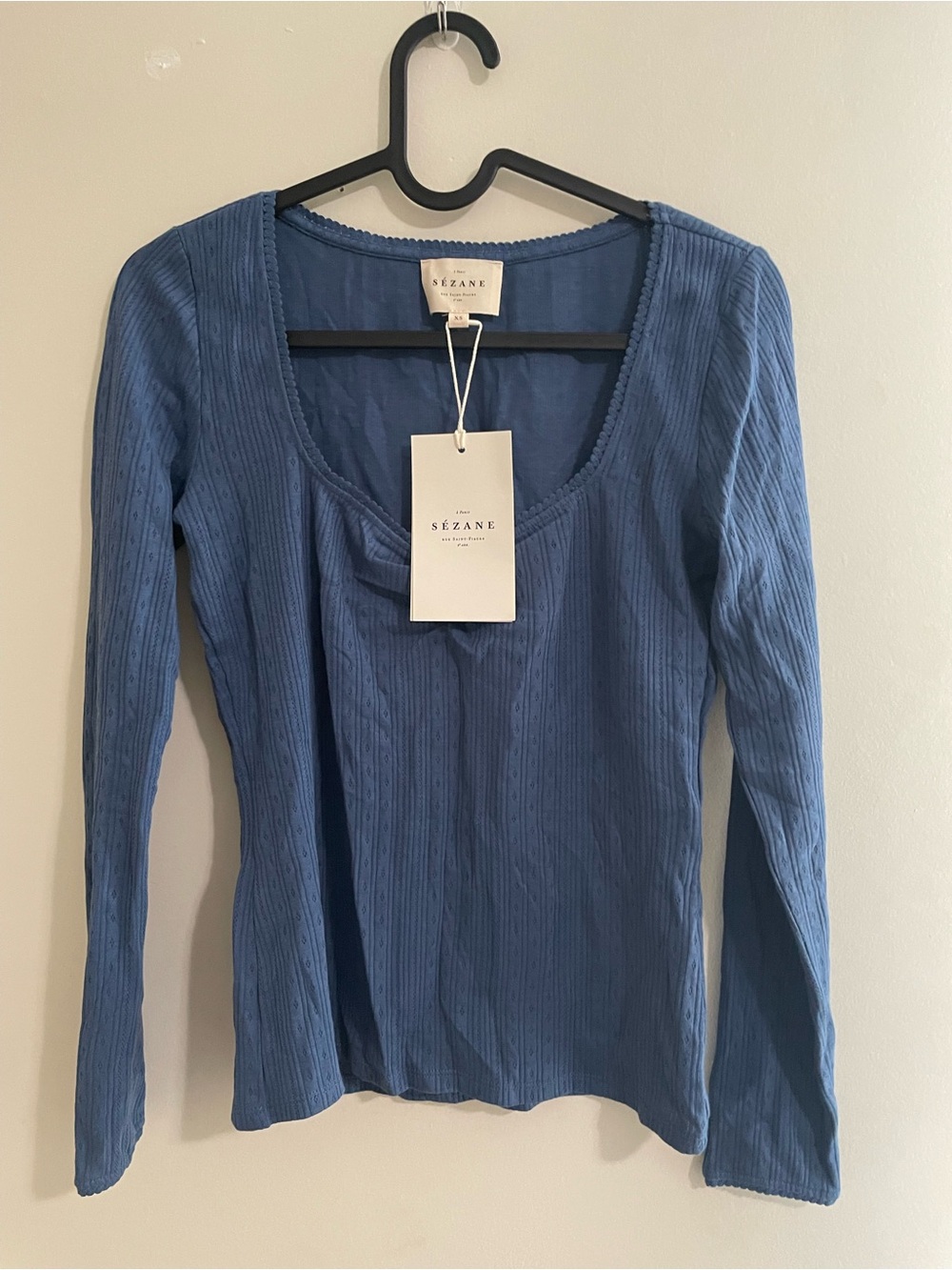 Sézane Slate Blue Long-Sleeve Scoop Neck Tee